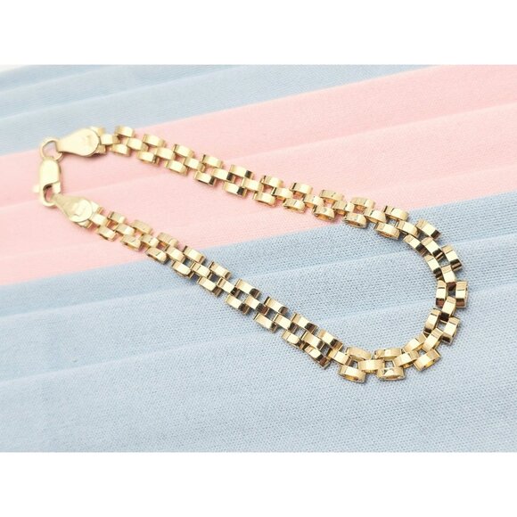 Unique 10K Karat Solid Yellow Gold Designer Rolex Style Link Bracelet 7" Length - Picture 1 of 15
